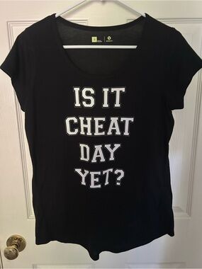 Women’s Xersion Black Short Sleeve Tee with White Graphic Text, Small
